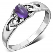 Amethyst Genuine Stone Celtic Knot Sterling Silver Ring, r583